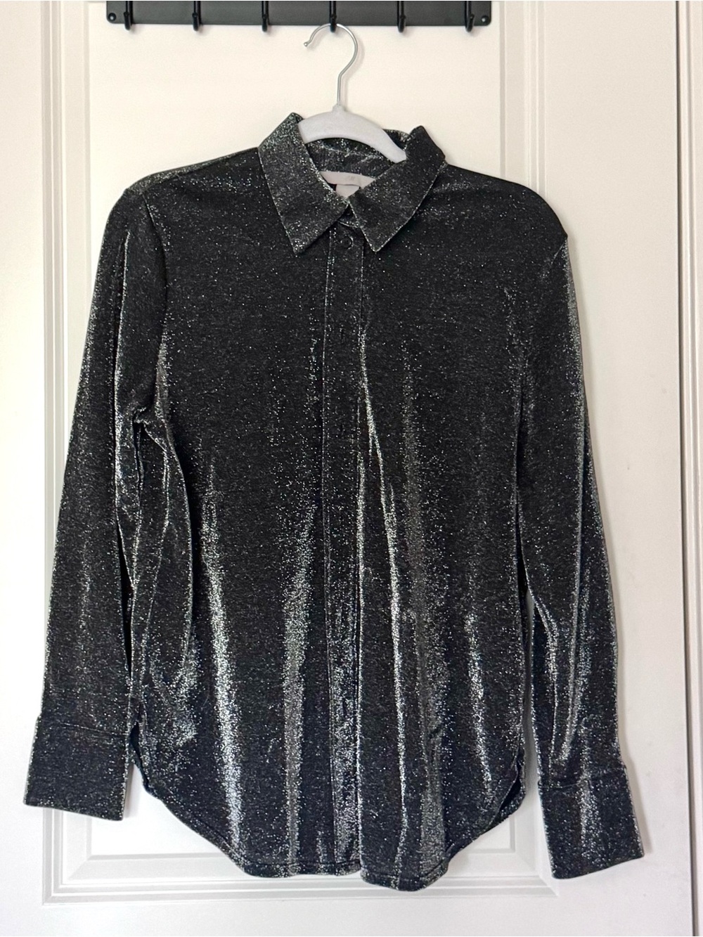 H&M Metallic Black Button-Down Blouse